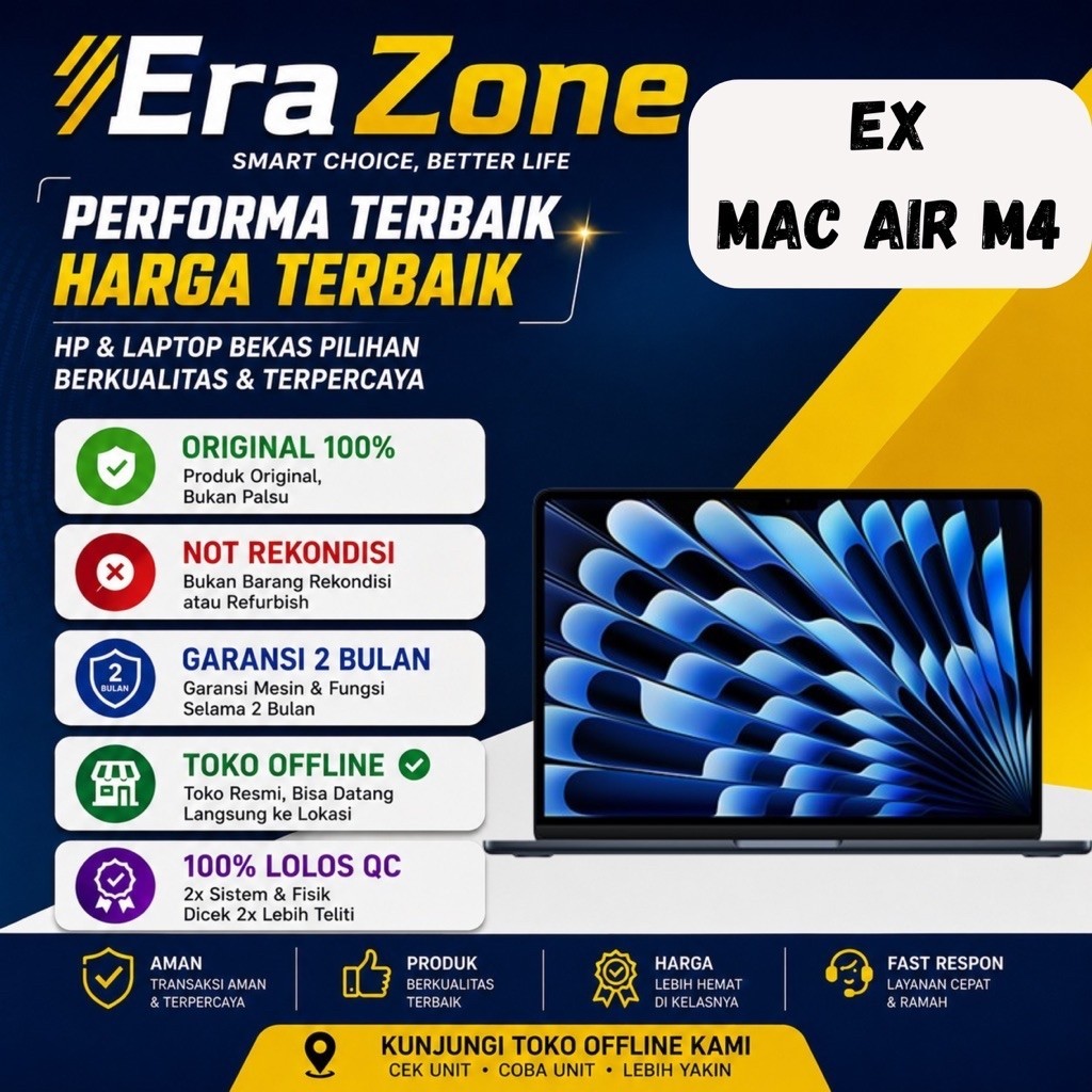 Macbook Air M4 13" Termurah Second Ram 16Gb 24Gb 256Gb 512Gb 1Tb Resmi