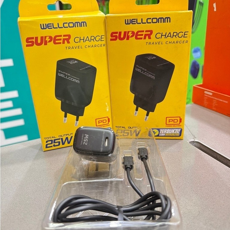 Charger Wellcomm 25W Port USB-C dengan kabel Type-C to Type-C Original