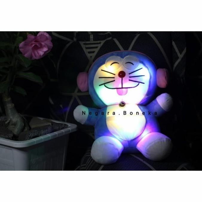 Boneka Doraemon pake headshet pink LED warna warni lucu dan imut