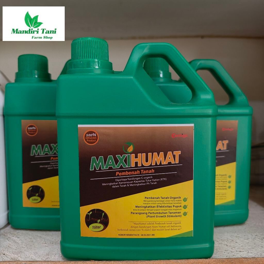 Asam humat 1 Liter Pupuk Pembenah tanah MAXIHUMAT organik dekomposer penyubur tanah memperbaiki PH h