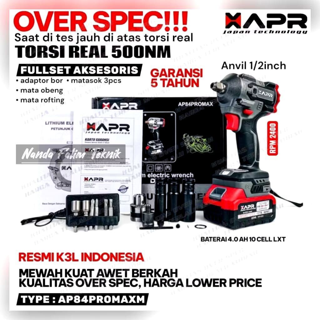 APR JAPAN Impact AP84 PROMAXM 500NM Bor Impact Wrench Pembuka Baut