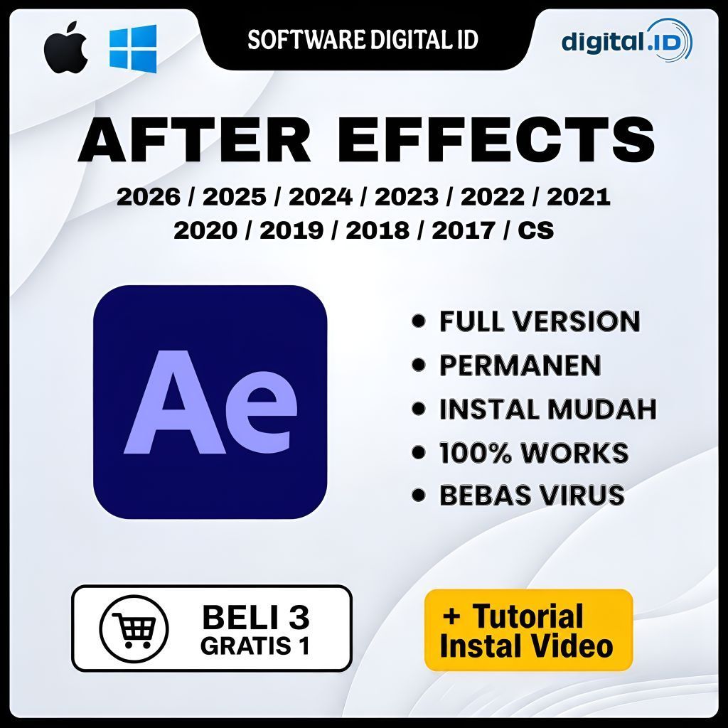 After Effects 2026 - 2017 Full Version Lifetime Permanen Windows & Mac Os | Tersedia Versi 2026 / 20
