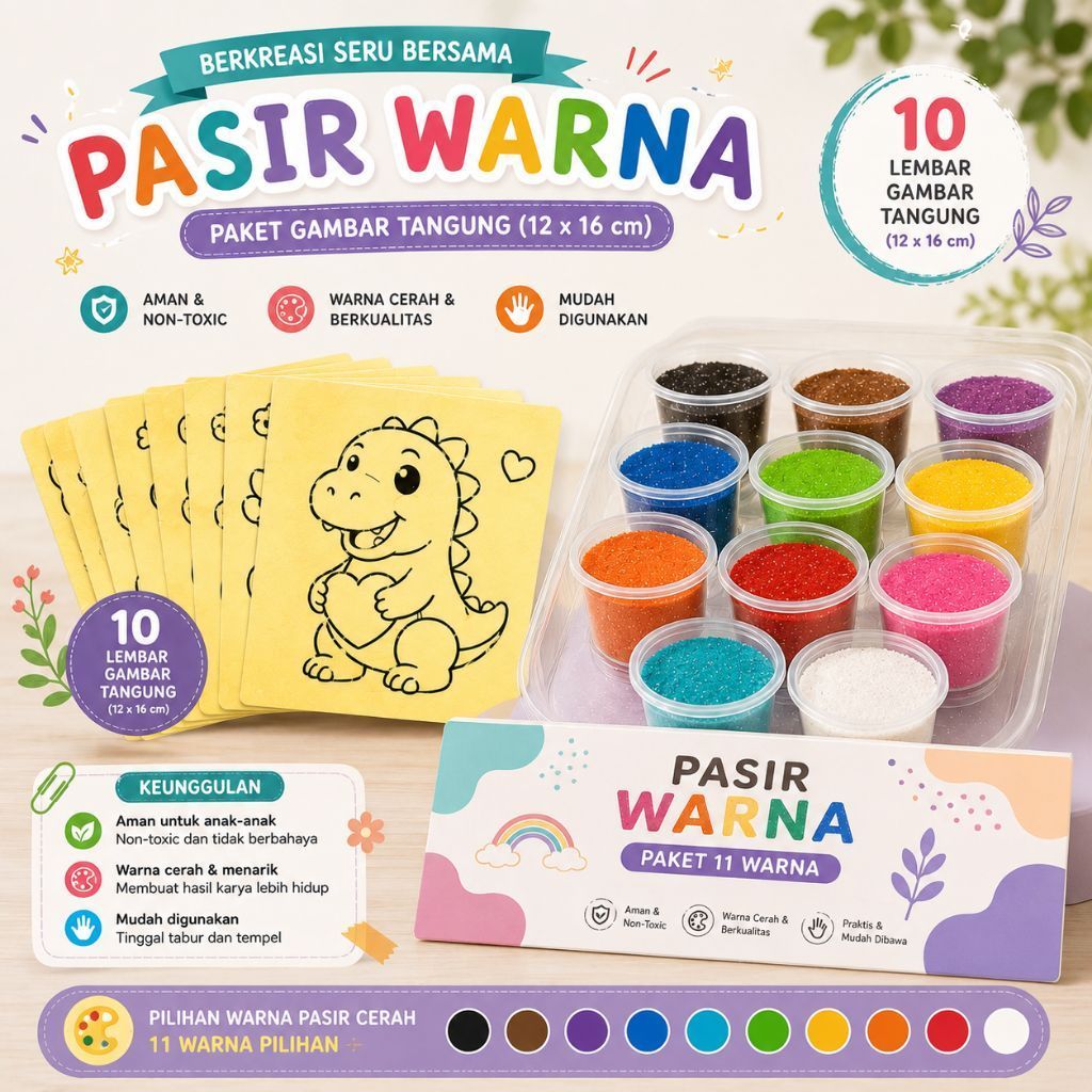PAKET LENGKAP LUKIS PASIR GAMBAR MEWARNAI PASIR WARNA WARNI / DIY / TABUR PASIR / MAINAN ANAK