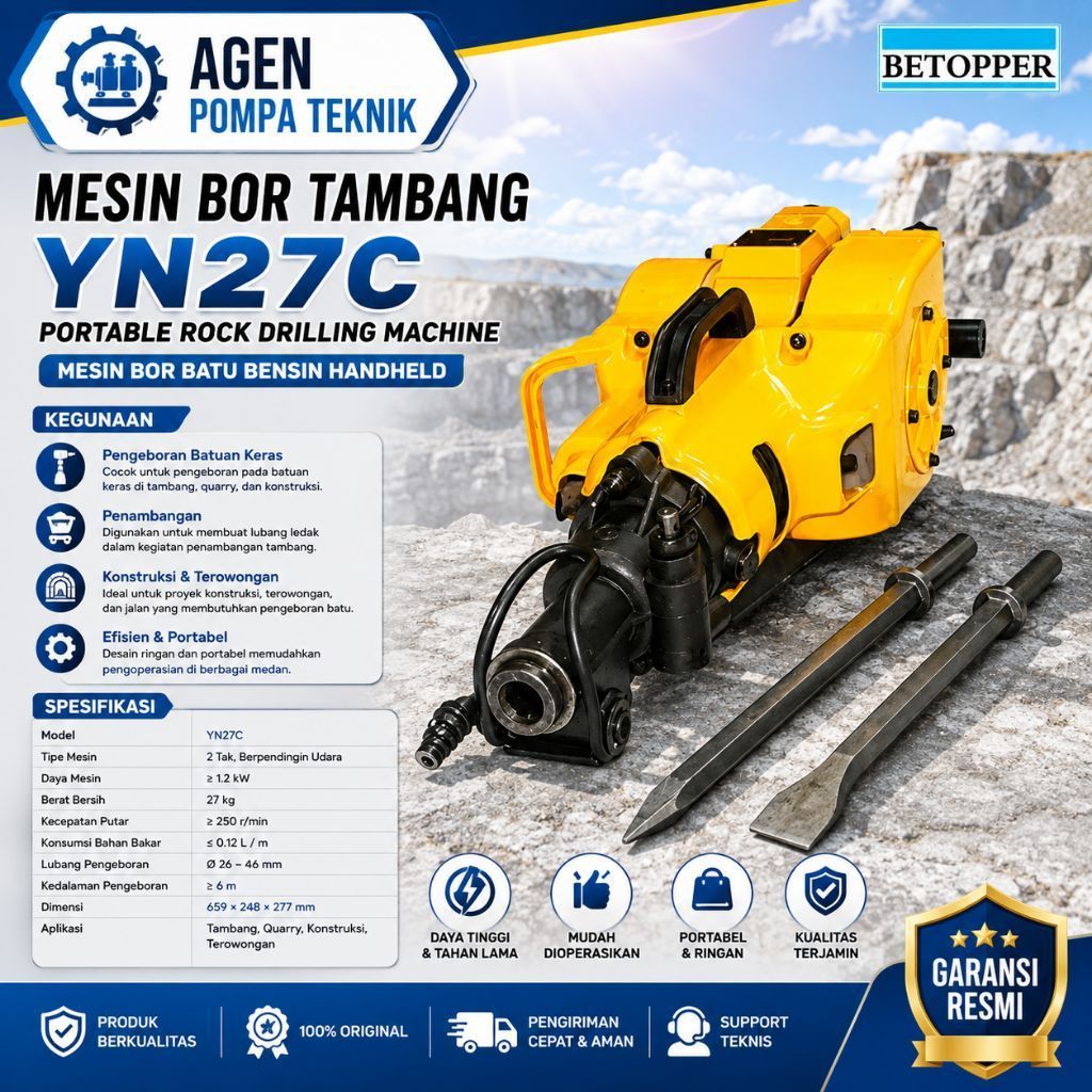 Mesin Bor Tambang YN27C Portable Rock Drilling Machine | Mesin Bor Batu Bensin Handheld