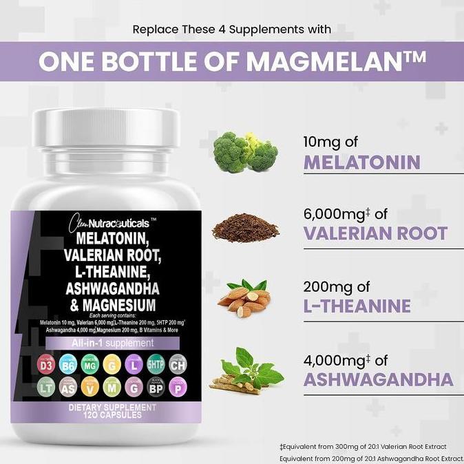 Nutraceuticals MELATONIN, AKAR VALERIAN, L-THEANINE, ASHWAGANDHA & MAGNESIUM