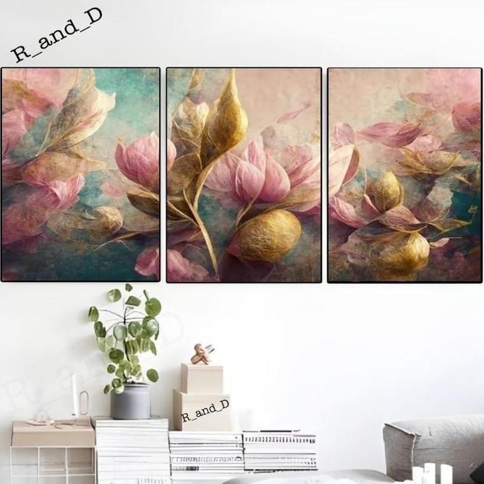 Hiasan Dinding Aesthetic Gambar Bunga Ukuran 120x60, Dekorasi dinding kamar lukisan bunga ukuran bes