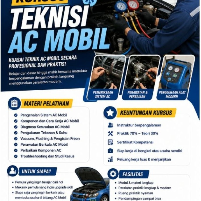 Kursus Teknisi AC Mobil Profesional dan Praktis Materi Pelatihan Sistem AC Mobil