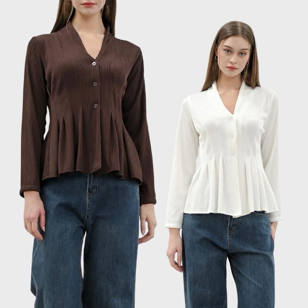 Topteen - Yuna pleated top blouse plisket wanita adem