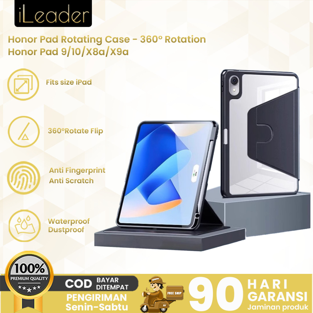 iLeader Case Putar Honor Pad 9/10/X8a/X9a - Pelindung Rotasi 360 8-Sudut Tipis Anti Gores