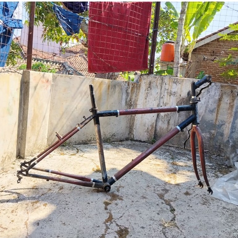 FRAME FORK SEPEDA MTB 26 JADUL SIZE 17" FEDERAL NON SERI DO SEMI VERTI TEBAL BAHAN KALCER LAS NYISIT