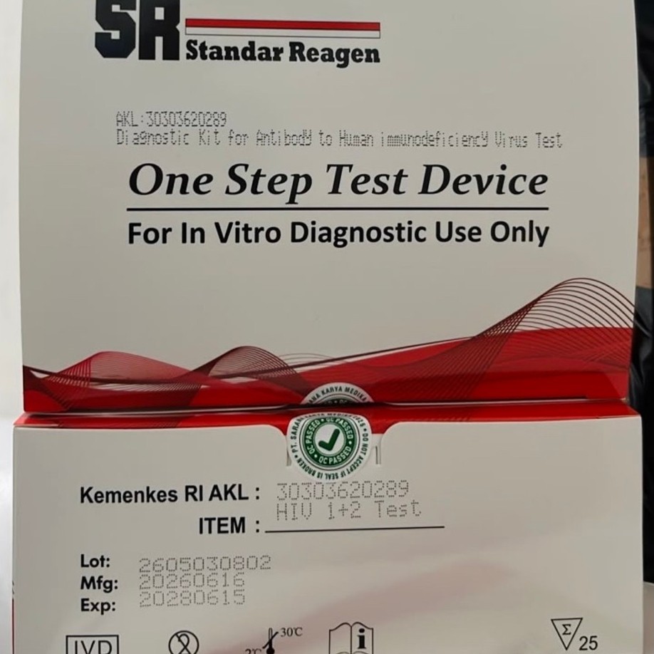 rapid tes HIV (1+2) whole blood test Cassette SR isi 25 tes