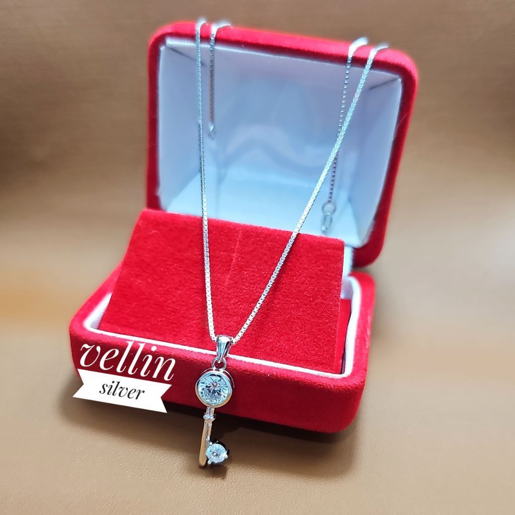 PERHIASAN KALUNG + LIONTIN KUNCI PERAK SILVER 925 LAPIS EMAS PUTIH