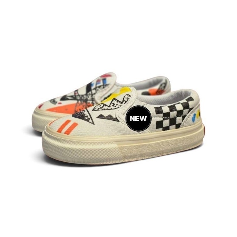 Sepatu Slip On Anak Motif Abstract Doodle Art - Canvas White Off