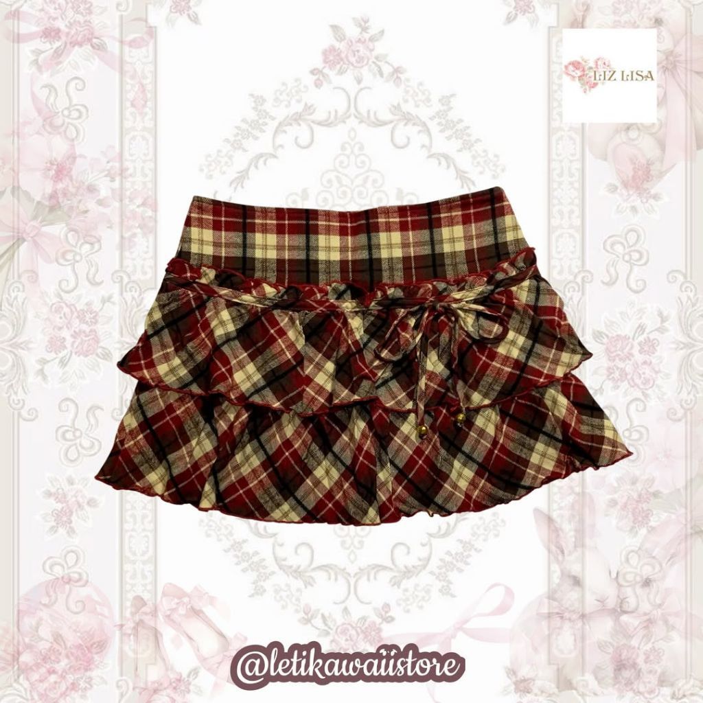 Liz lisa red plaid tartan flanel miniskirt rok mini kawaii coquette dollete gothic grunge princess p