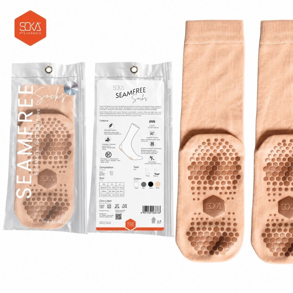 M/L - SOKA Original Seamfree Anti Slip Kaos Kaki Tanpa Jempol Lembut