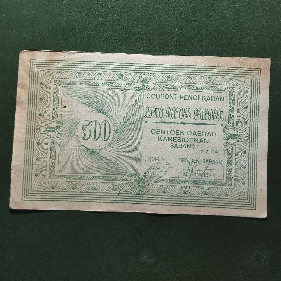 500 gulden uang darurat (orida) wilayah Sabang thn 1948 original