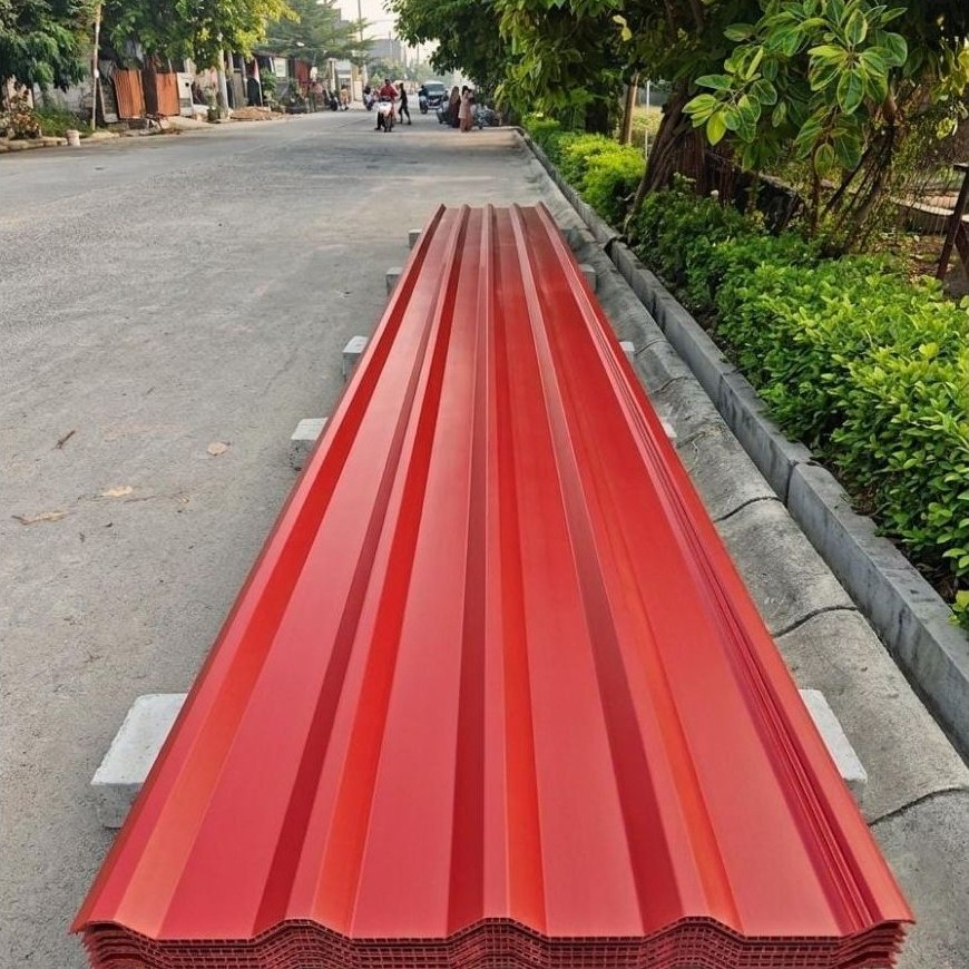 atap upvc double layer atlasdeck 10mm 86 cm garansi 15 tahun warna merah