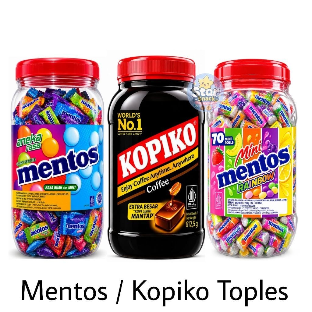Kopiko Mentos Rainbow Mentos buah mint Toples