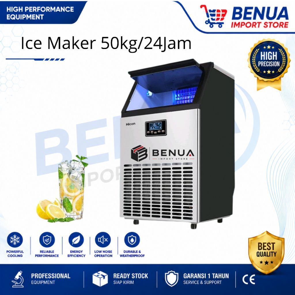 Mesin Pembuat Es Portabel HZB-50/AL 55kg Mesin Pembuat Es Batu Komersial untuk Kedai Kopi dan Toko T