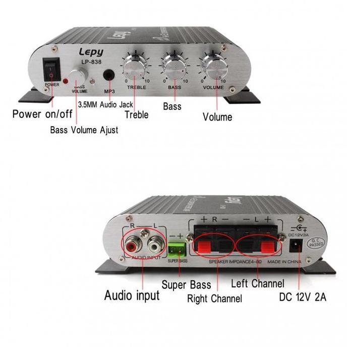Allingroupsemesta - MonQiQiMini HiFi Stereo Amplifier Treble Bass Booster 12V 20W / LP-838 /Amplifie