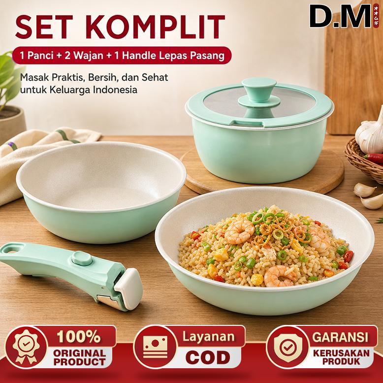 D.M Panci pegangan dapat lepas pasang warna hijau Panci Set rumah tangga anti-lengket set panci leng