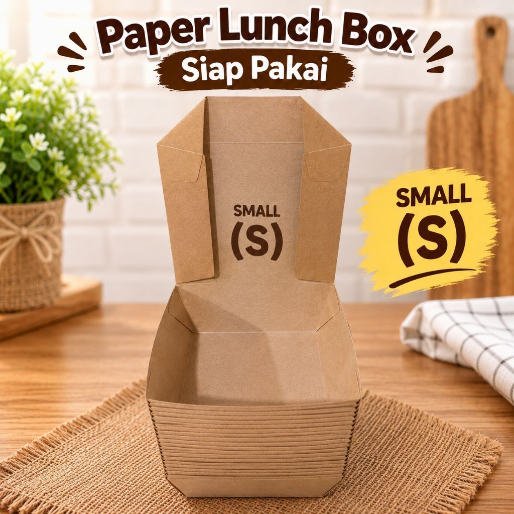 Paper Lunch Box Small (S) Ekonomis Kraft Coklat ( 50 pcs)Dus Kemasan Makanan Takeaway Murah Foodgrad