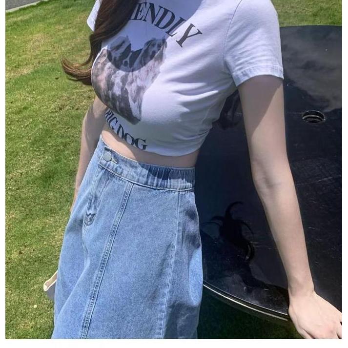 Rok jeans panjang wanita rok highwaist dewasa jumbo korea ootd A-Linen  rok midi jumbo Linen High Wa