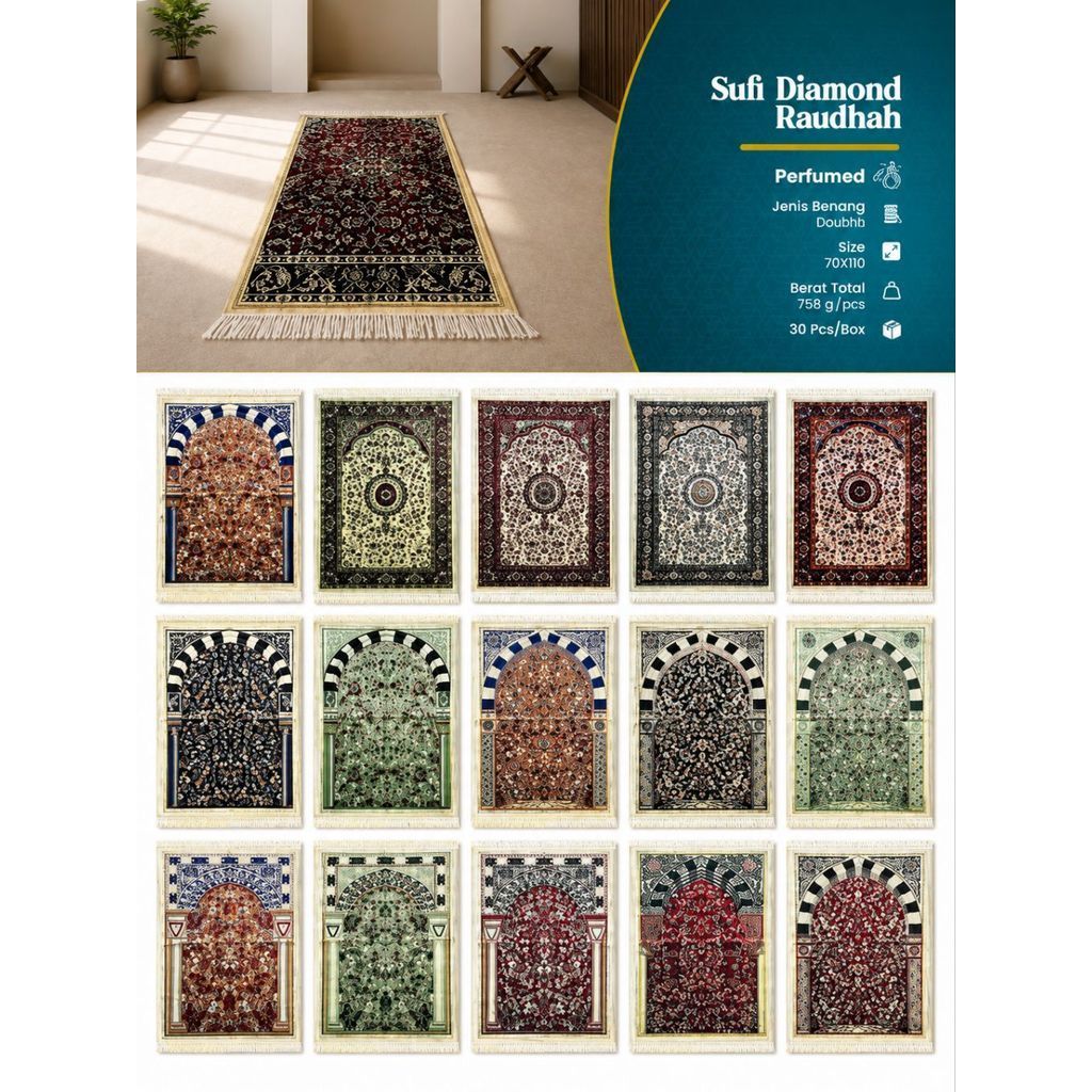 Sajadah Motif Raudhah & Motif Karpet Turki Sufi Diamond Besar 70x110