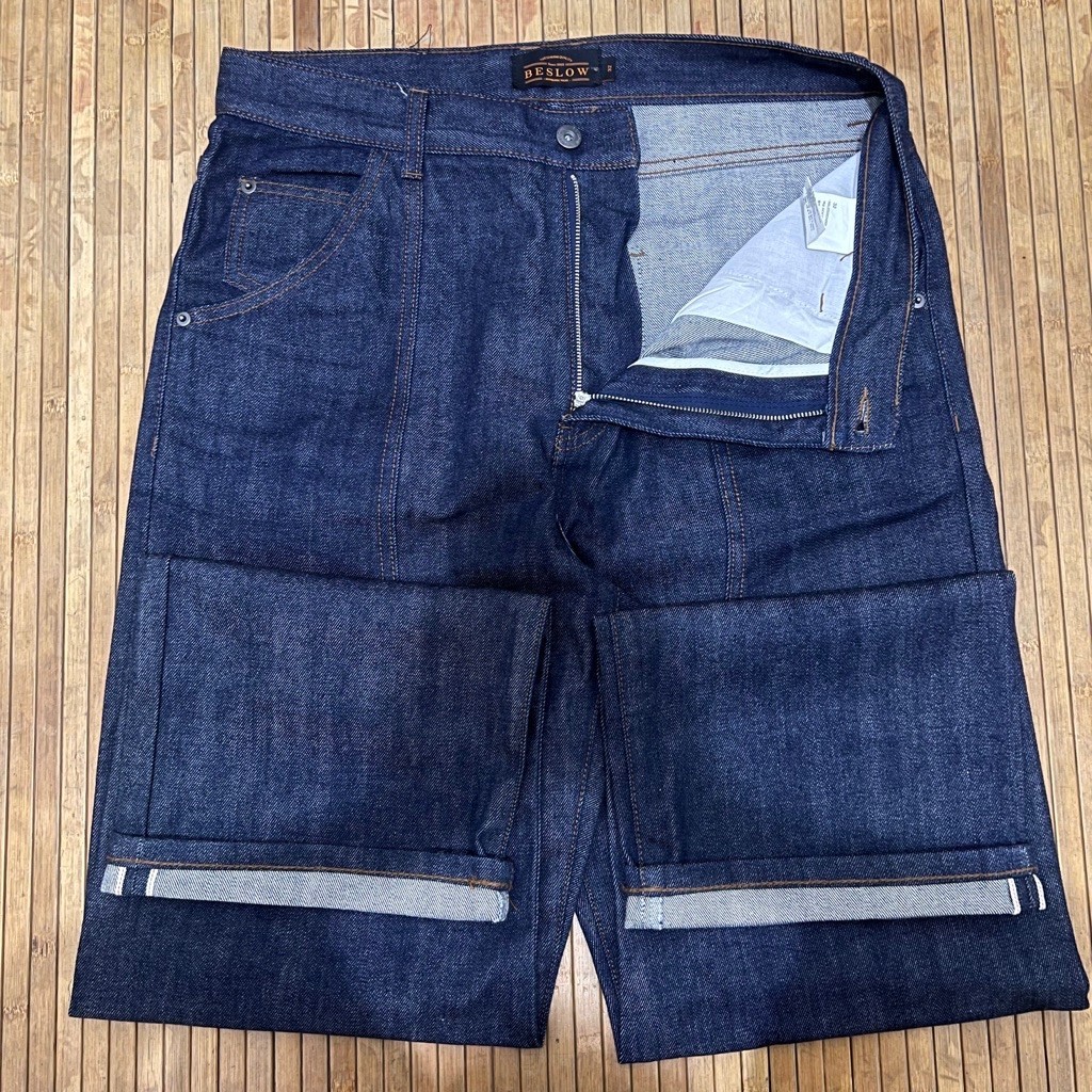 BESLOW STANDARD REGULAR STRAIGHT LEG FIT DOUBLE KNEE SELVEDGE BLUE INDIGO RAW DENIM JEANS