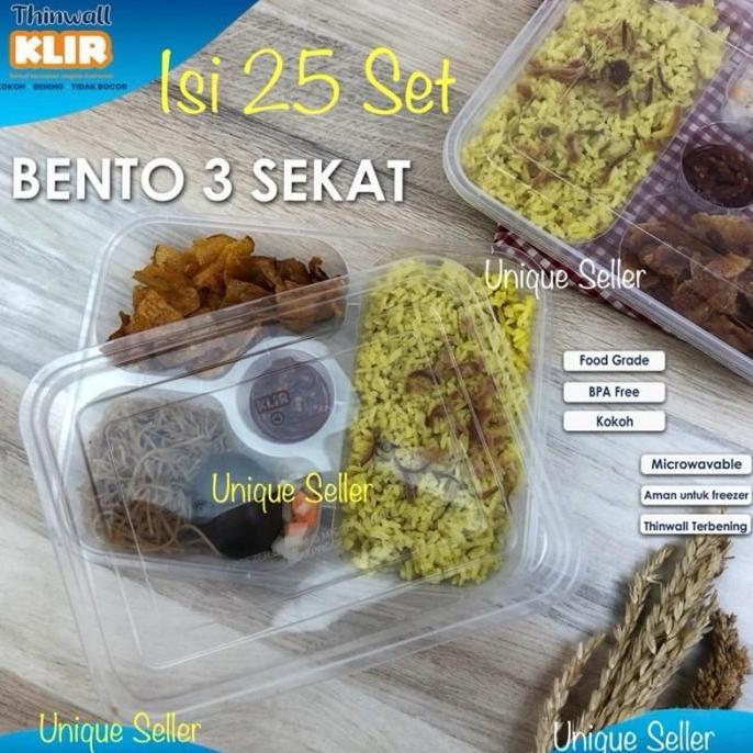 (Good) [Isi25] Thinwall Bento Sekat 3 FLAT KLIR / Thinwal Bento Sekat 3 isi 25 / Mika Bento Sekat 3 