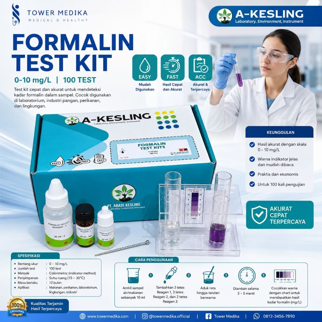 A-KESLING Formalin Test Kit 0–10 mg/L – 50 Test | Kit Uji / Formalin Checker Makanan & Lingkungan