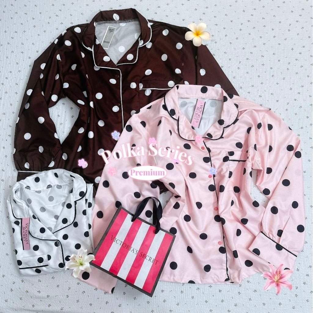 PIYAMA VICTORIA SECRET POLKADOT SERIES | PIYAMA KATUN PREMIUM ALL SIZE LD 120