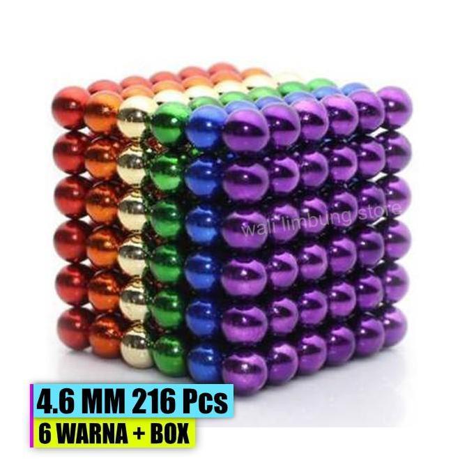 5mm Magnetic Ball Multicolor 216 Pcs Mainan Bola Magnet Warna 5mm Dimensi 4.6mm 6 Warna Dalam Box Al