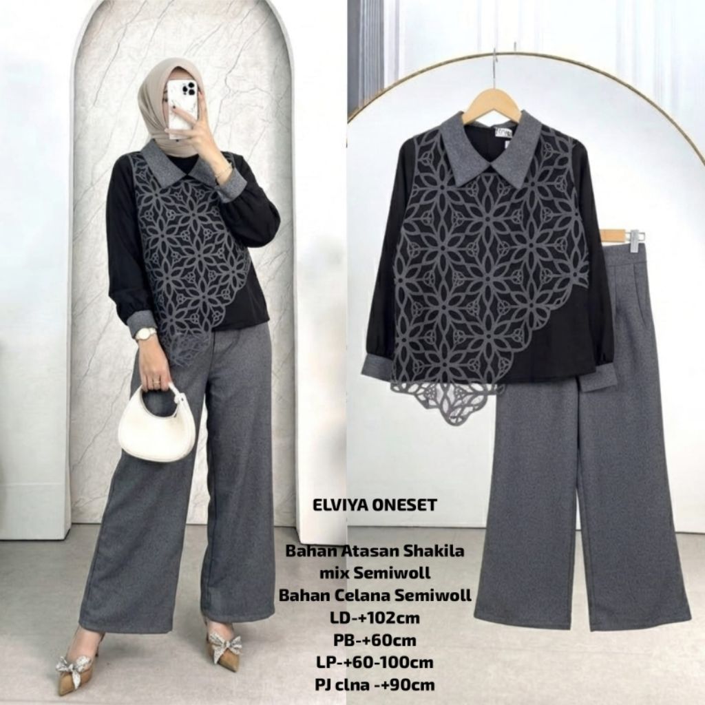 ELVIYA ONESET SETCEL SETELAN WANITA SEMIWOLL VEST SHAKILA PREMIUM KEMEJA KULOT KEKINIAN