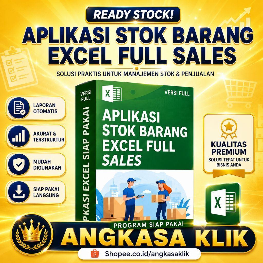Aplikasi Stok Barang Excel Salesman Reseller Toko Versi Full-Program Siap Pakai Laporan Stok Barang