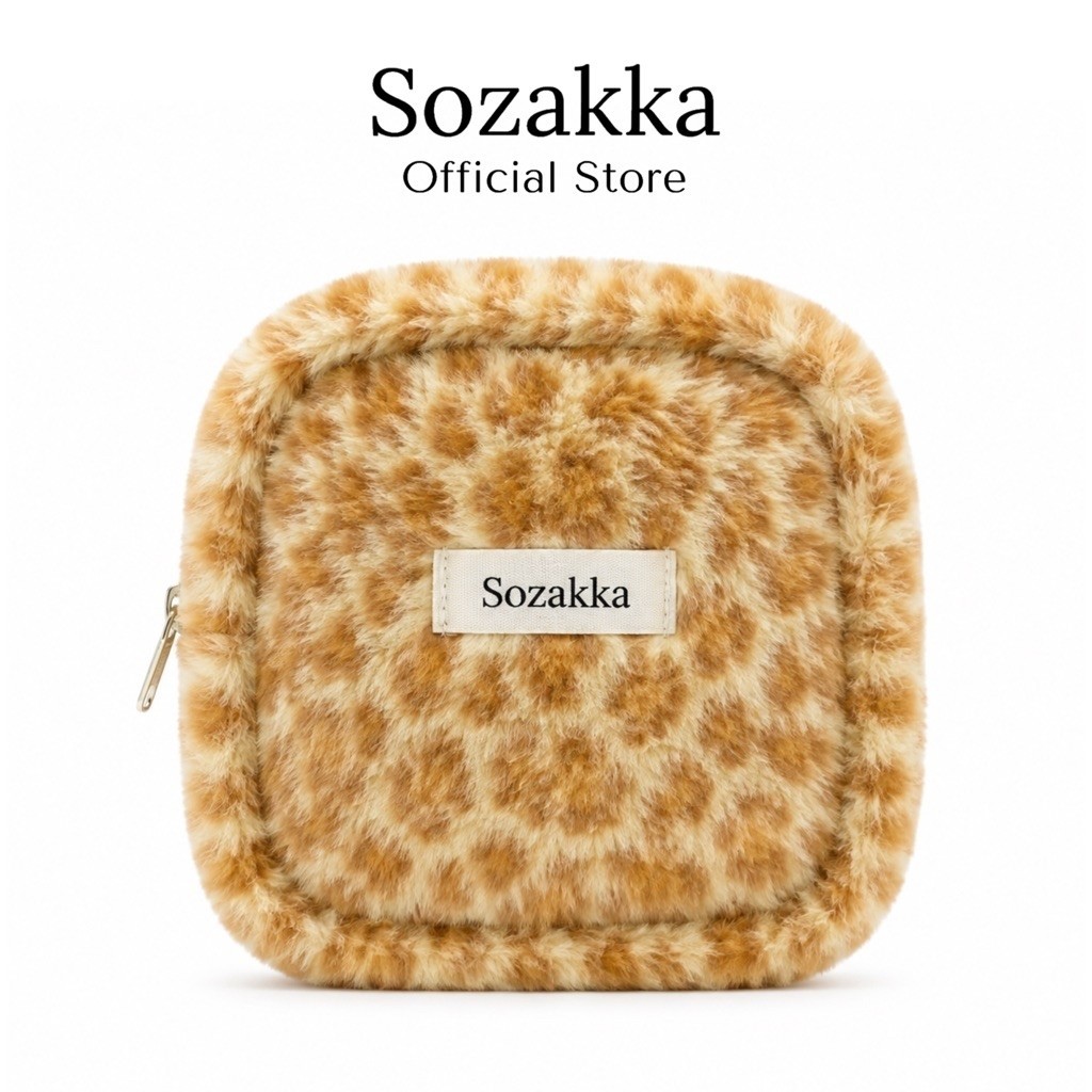 SOZAKKA Furry Leopard Print Wallet | Dompet Motif Leopard Bulu dengan Resleting