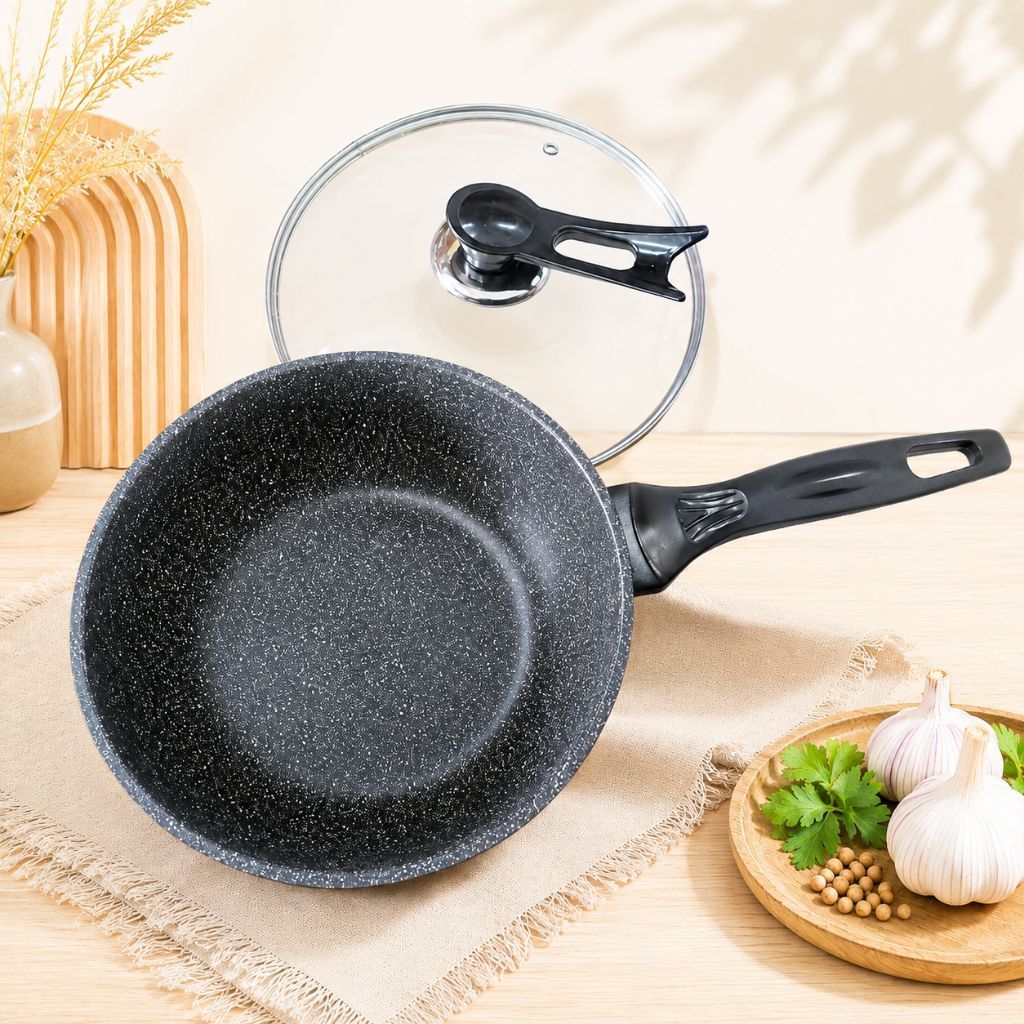 Wok Pan 24 cm Granite Anti Lengket BIMA COOKINDO Original + Tutup Kaca | Wajan Serbaguna Non Stick