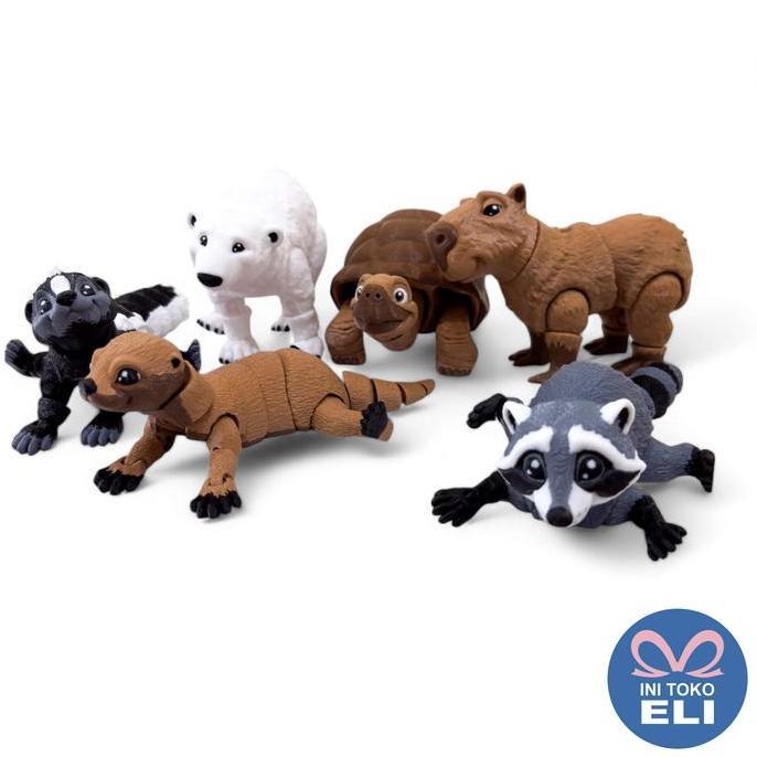 Figur Hewan Binatang Realistis Koleksi & Dekorasi Lucu Toy Capybara Bear Otter Racoon