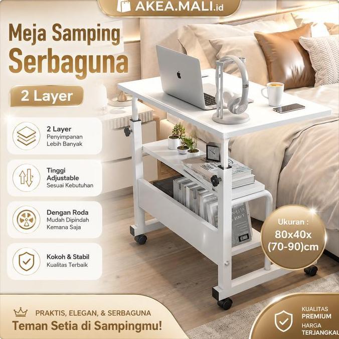 [AK]Meja Laptop Lipat Adjustable dengan Roda Meja Laptop Roda Meja Kerja Adjustable Meja Belajar Por