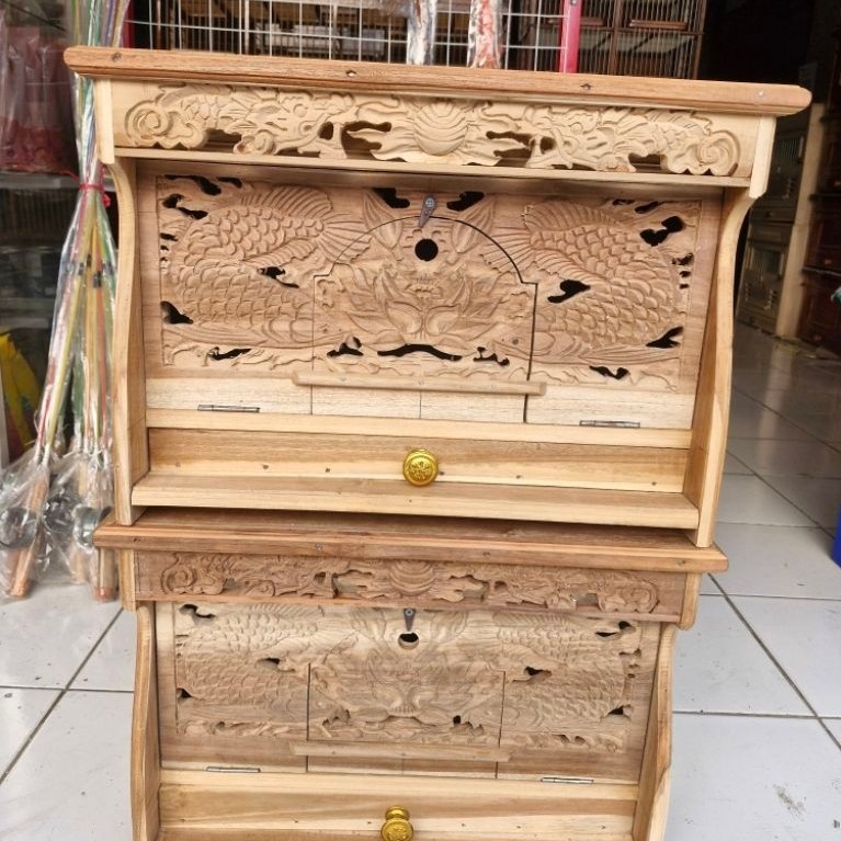 Gupon kandang merpati bahan jati full ukir motif ikan tatakan fiber