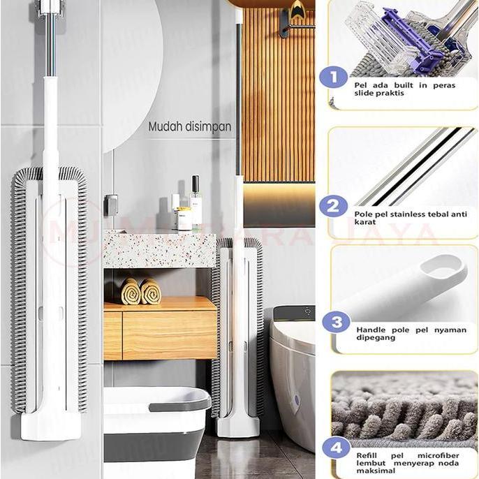 [] Kain Pel Lap Lantai Microfiber Peras Otomatis Mop Permbersih Putih Tarik