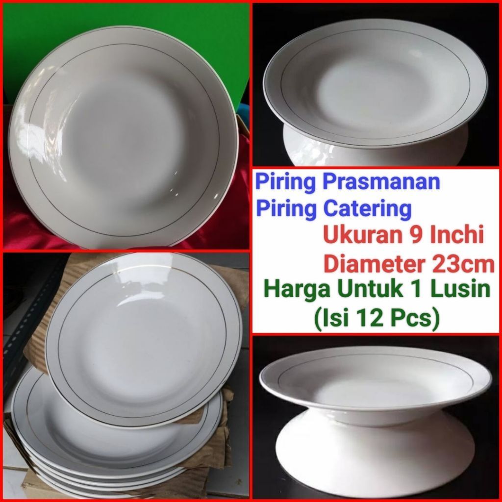 piring makan keramik piring keramik putih diameter 9 Inci (23cm) LIST EMAS harga untuk 1 lusin (Isi 