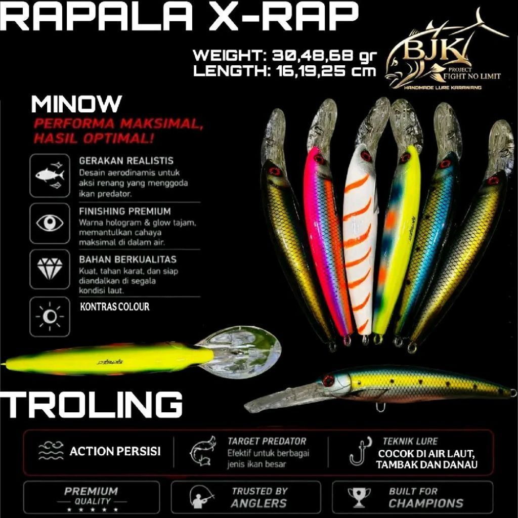 MINOW RAPALA TROLLING 30,48,68gr AMIS TENGGIRI UMPAN PANCING LAUT BJK FISHING PROJECT