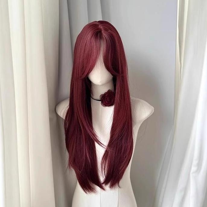 LvyStyle-Wig wanita full kepala 65 cm Rambut palsu panjang lurus Wig korean style Wig tanpa poni/Wig