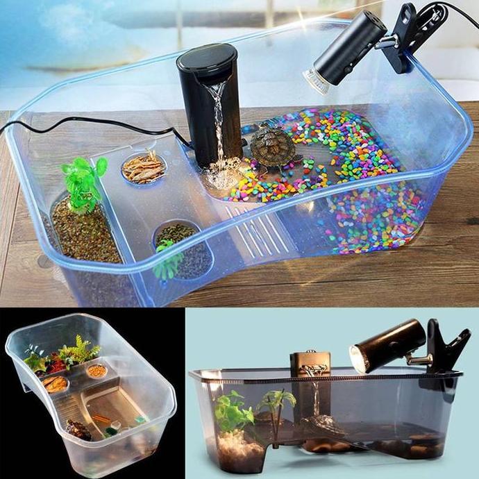 Aquarium Kandang Tempat Kura Kura Air Turtle Vivarium Tank Reptile Set
