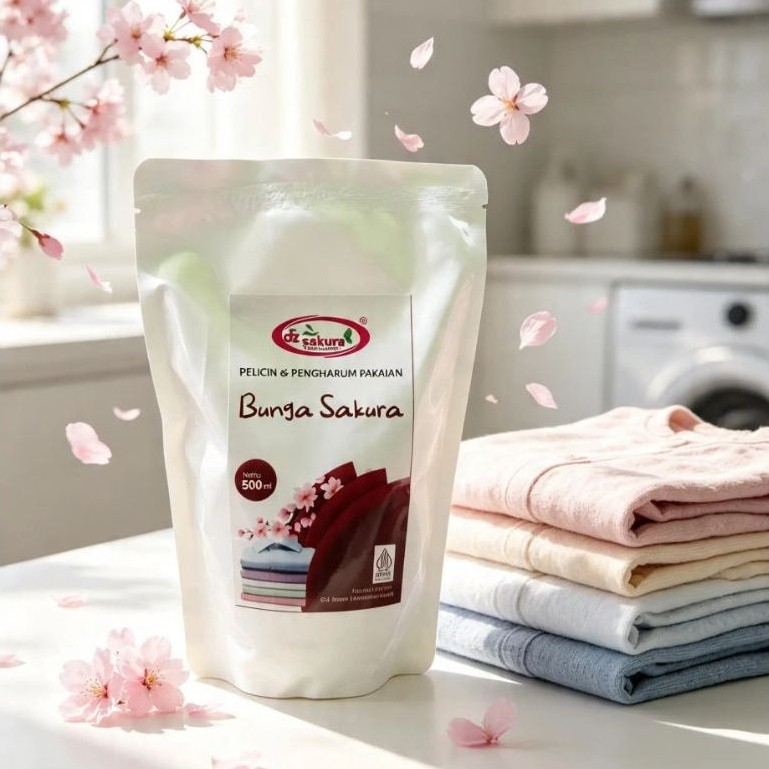 Dz Sakura Pelicin & Pengharum Pakian Varian Bunga Sakura 500ml Kemasan Pouch