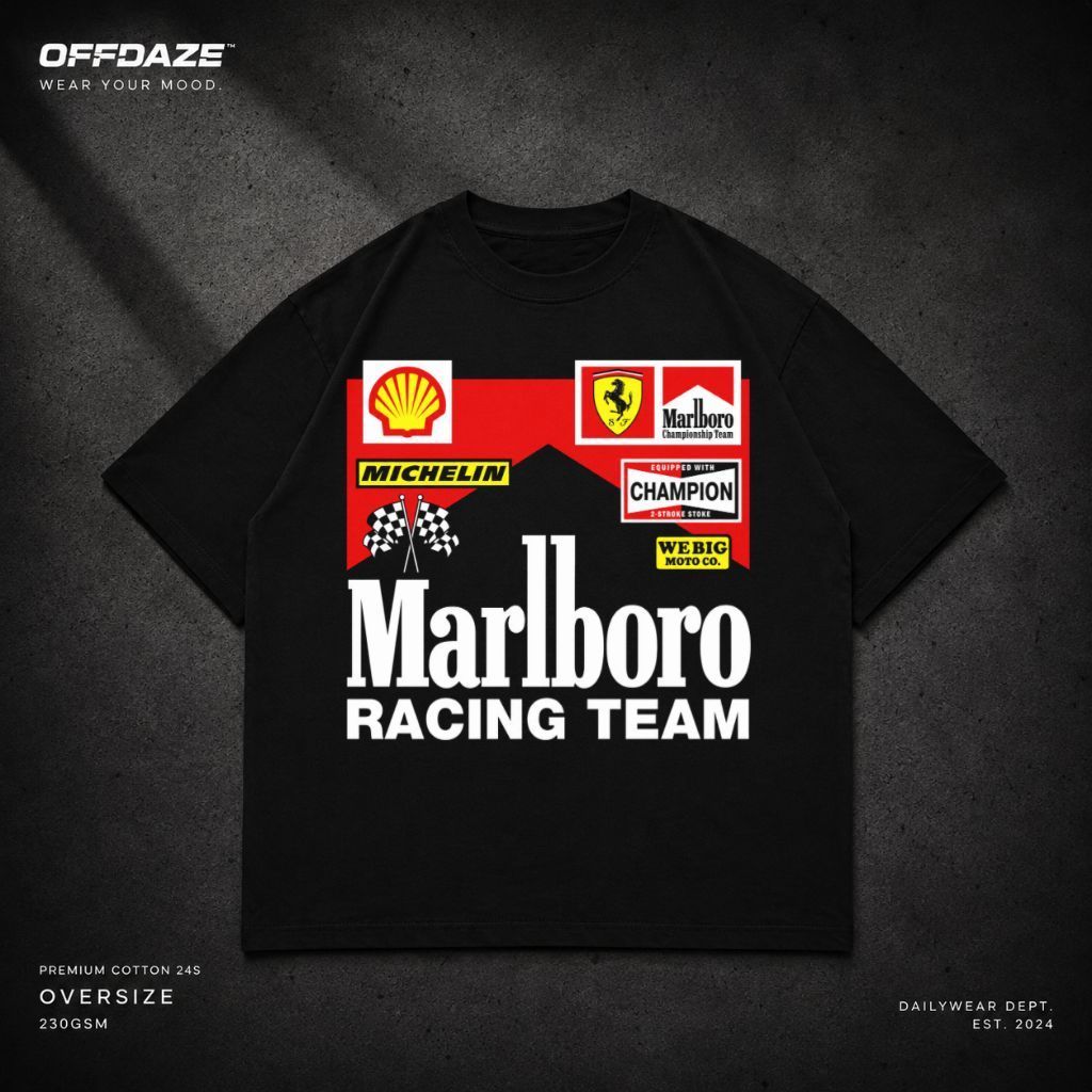 KAOS BAJU OVERSIZE BOXY MARLBORO RACING TEAM | T-SHIRT OVERSIZE HITAM STYLE Y2K VINTAGE BOOTLEG | BA