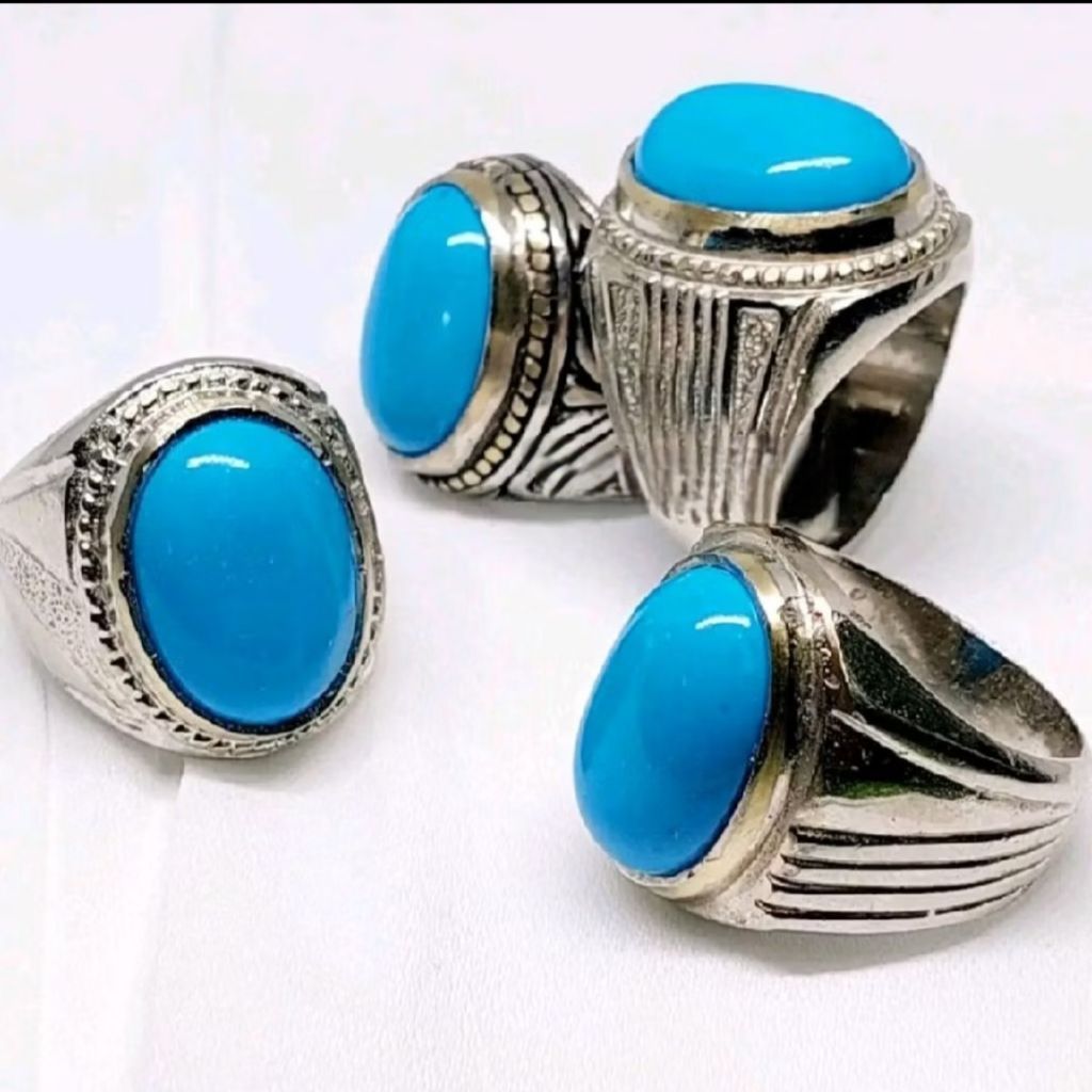 Cincin Batu Pirus Persia Biru Polos Kilap dimensi 18mm
