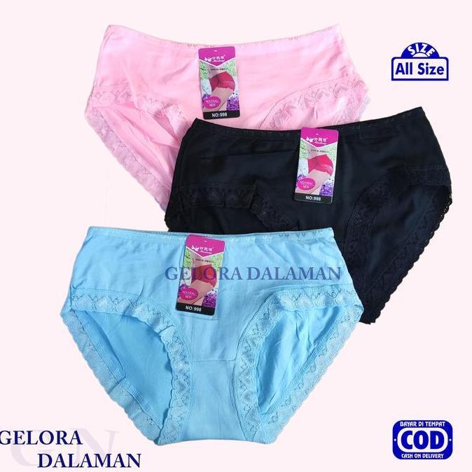 DS55 - 3 Pcs Cd Perempuan Celana Dalam Wanita Model Renda Sempak