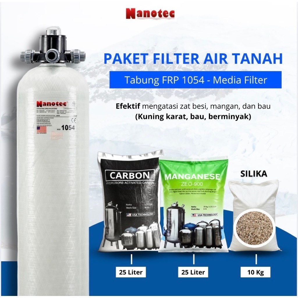 Paket Tabung Filter Air Tabung FRP 1054 Paket Dengan 3 Media